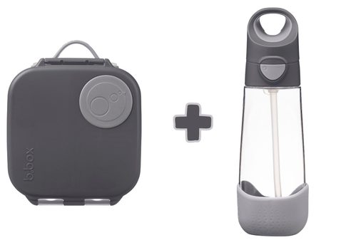 Svačinový box střední + Lahev s brčkem 600 ml - graphite