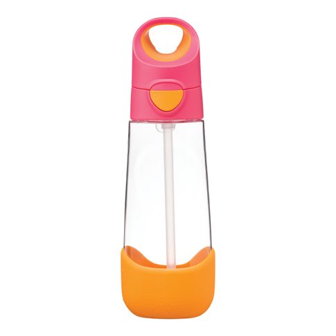 Fľaša na pitie so slamkou 600 ml - ružová/oranžová