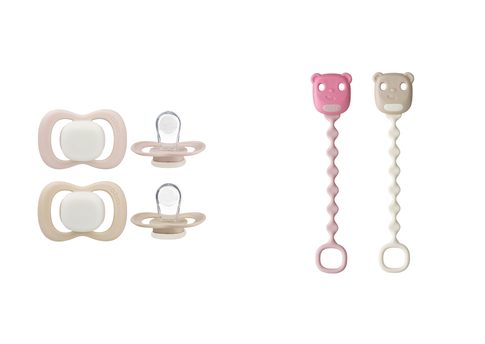 Set silikónových cumlíkov a klipov 6m+ GLOW - ružový/béžový