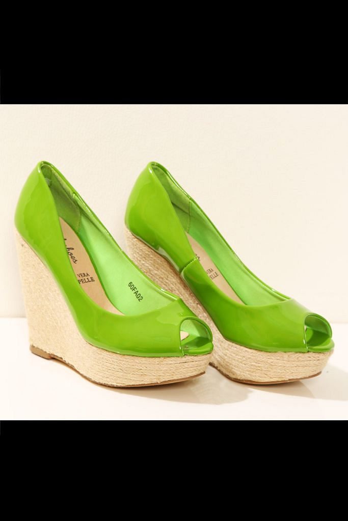 Jasně zelené střevíce na lýčené platformě - Sinly Shoes - Lodičky