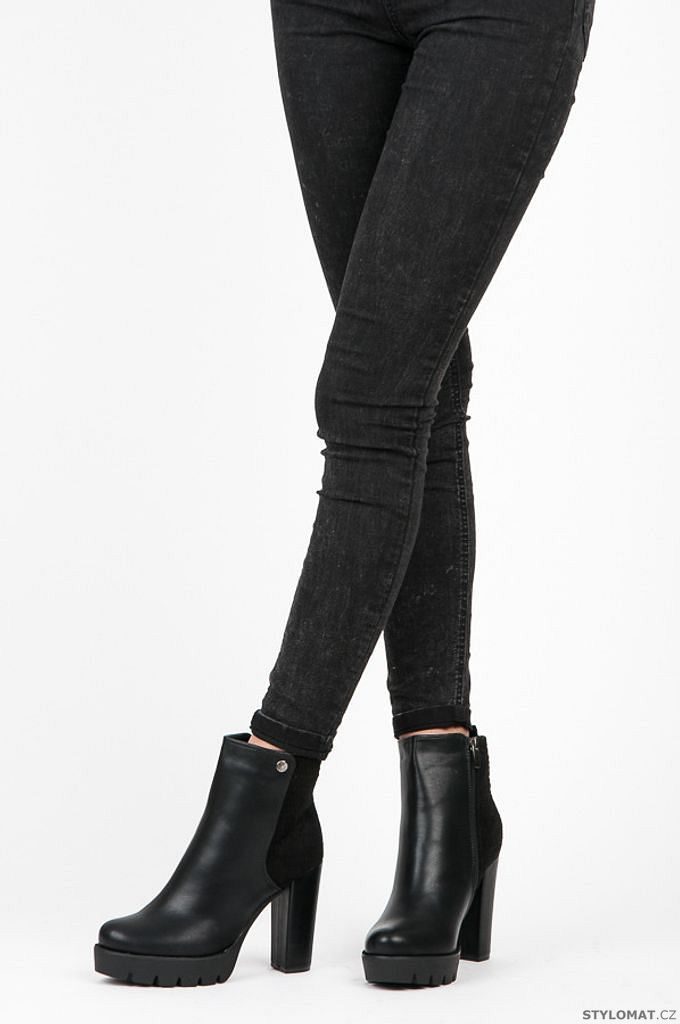 Černé dámské boty na sloupkovém podpatku s protektorem - VICES - Kotníčkové  boty