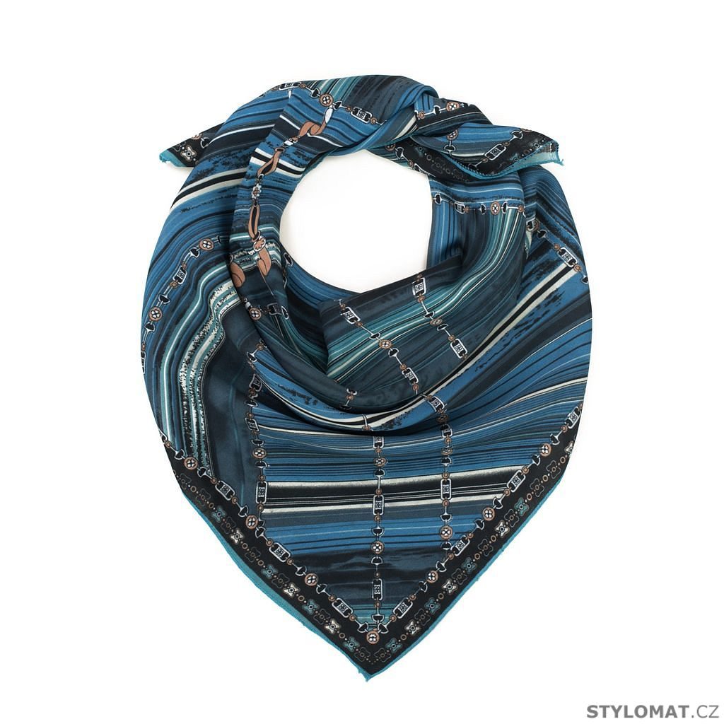 Krásný šátek zdobený abstraktním motivem - tmavomodrý - Art of Polo -  Dámské šátky a šály