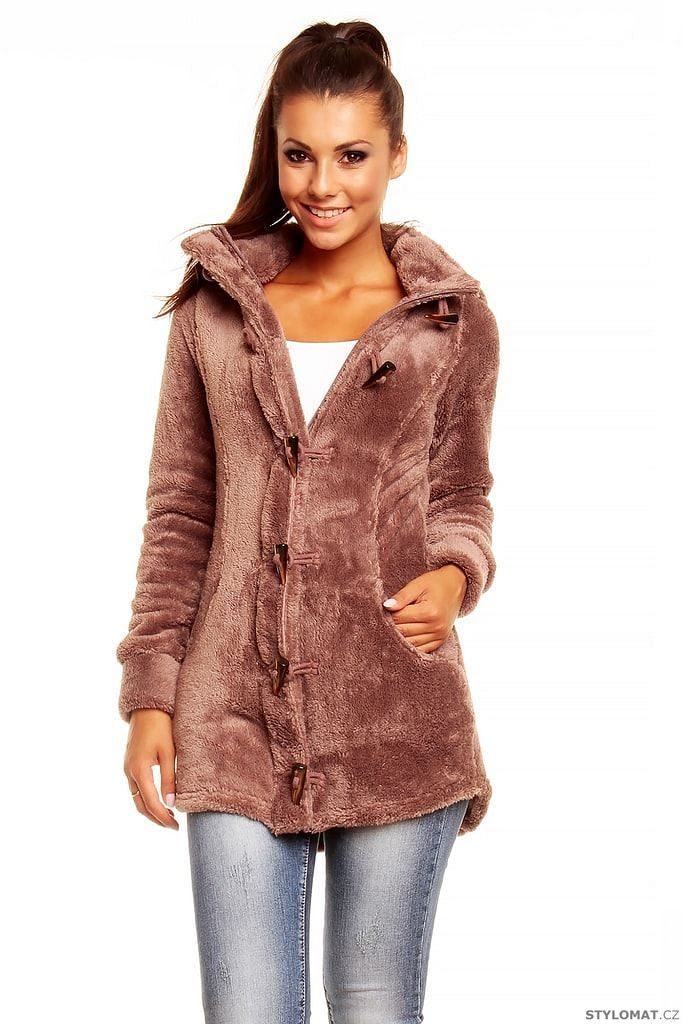 Dámský béžový kabát s chlupatinkou - Fresh Made - Kabáty a kabátky