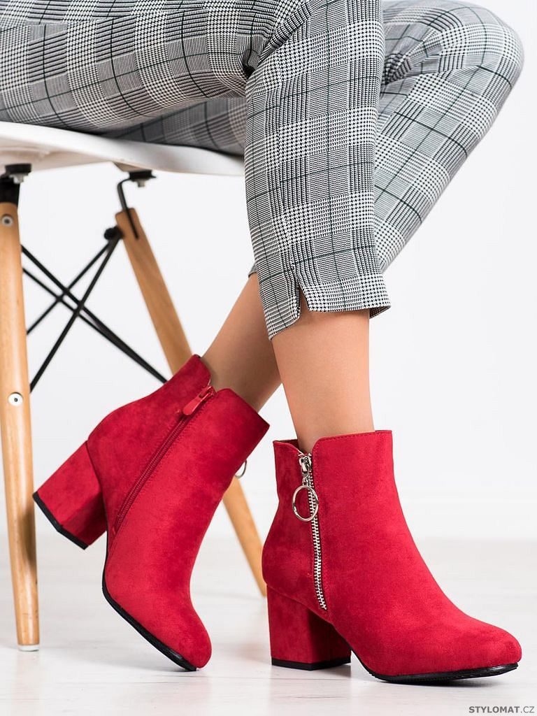 Červené kotníkové boty na sloupku - QUEEN VIVI - Kotníčkové boty