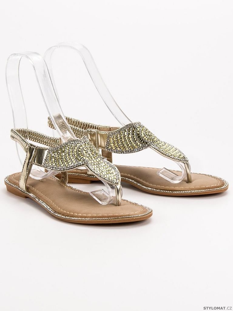 Elegantní sandály žabky zlaté - Encor - Sandále