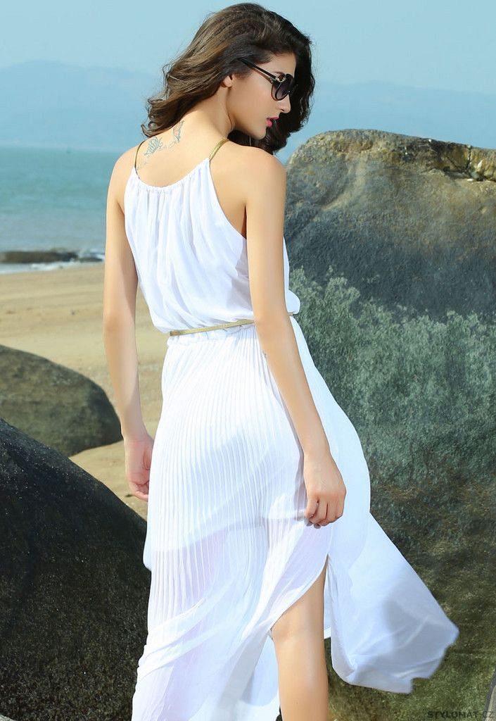 Dámské elegantní dlouhé bílé letní šaty - Damson - Dlouhé letní šaty