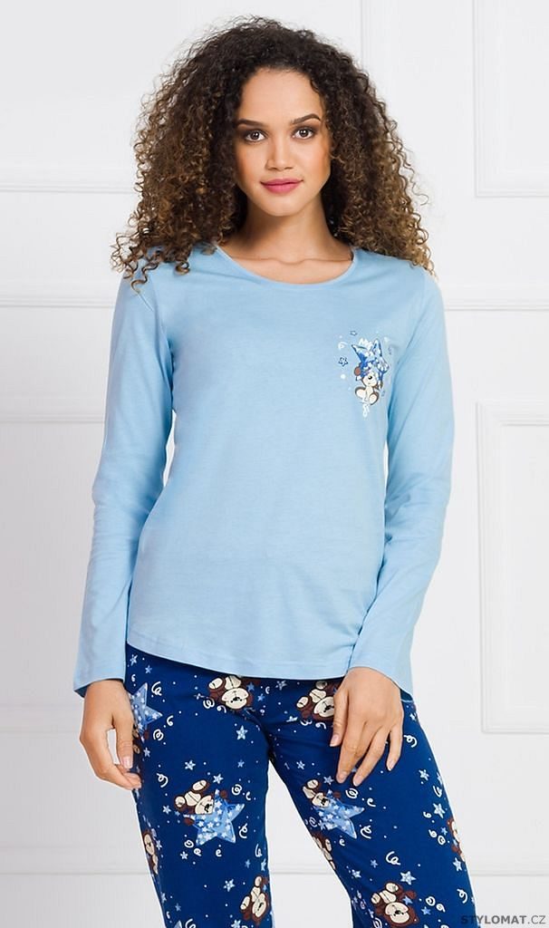 Dámské pyžamo dlouhé Méďa s hvězdou barva světle modrá - Vienetta Secret -  Pyžama
