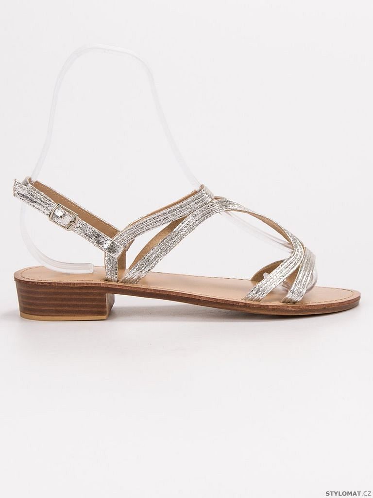Sandály na nízkém podpatku stříbrné - Shelovet - Sandále