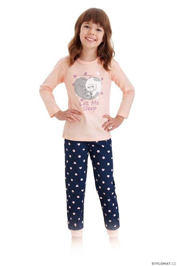 Dívčí pyžamo Elza meruňkové s kočkami - Taro - Dětská pyžama a noční košile