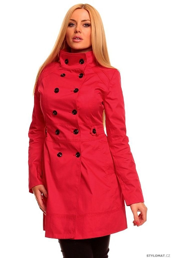 Trendy dámský červený trenčkot se stojáčkem - Redial - Kabáty a kabátky