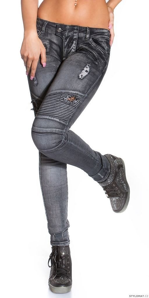 Černé džíny motorkářského vzhledu - Koucla - Jeansy