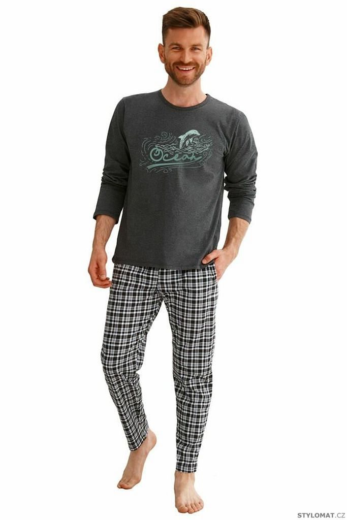 Pánské pyžamo Matt tmavě šedé s potiskem - Taro - Pyžama