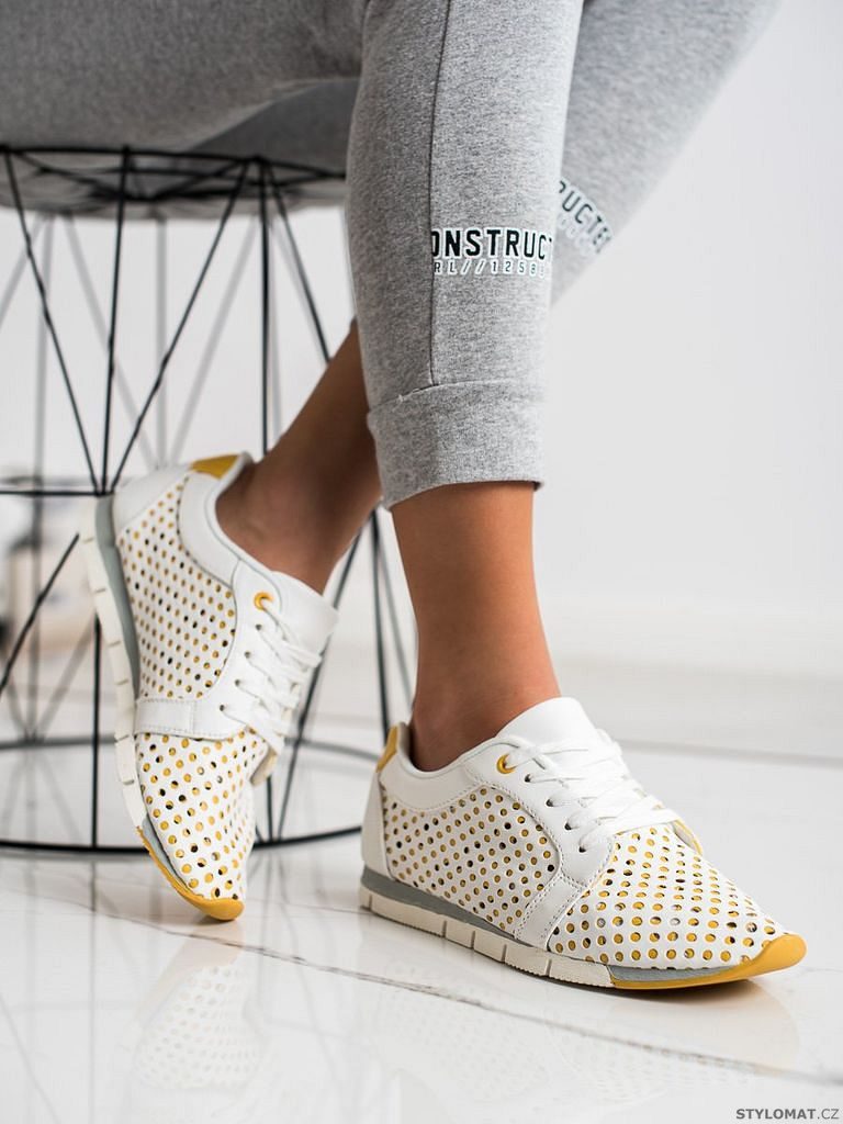 Bílo-žluté ažurové sneakersy - Kylie - Tenisky