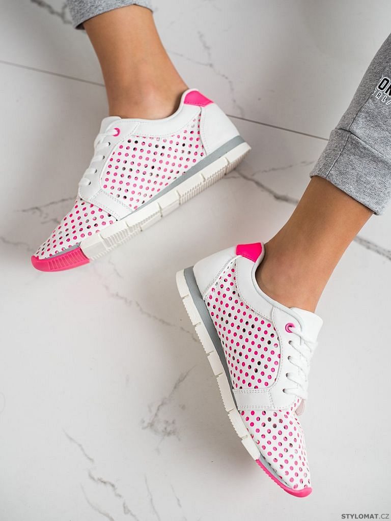 Bílo-růžové ažurové sneakersy - Kylie - Tenisky