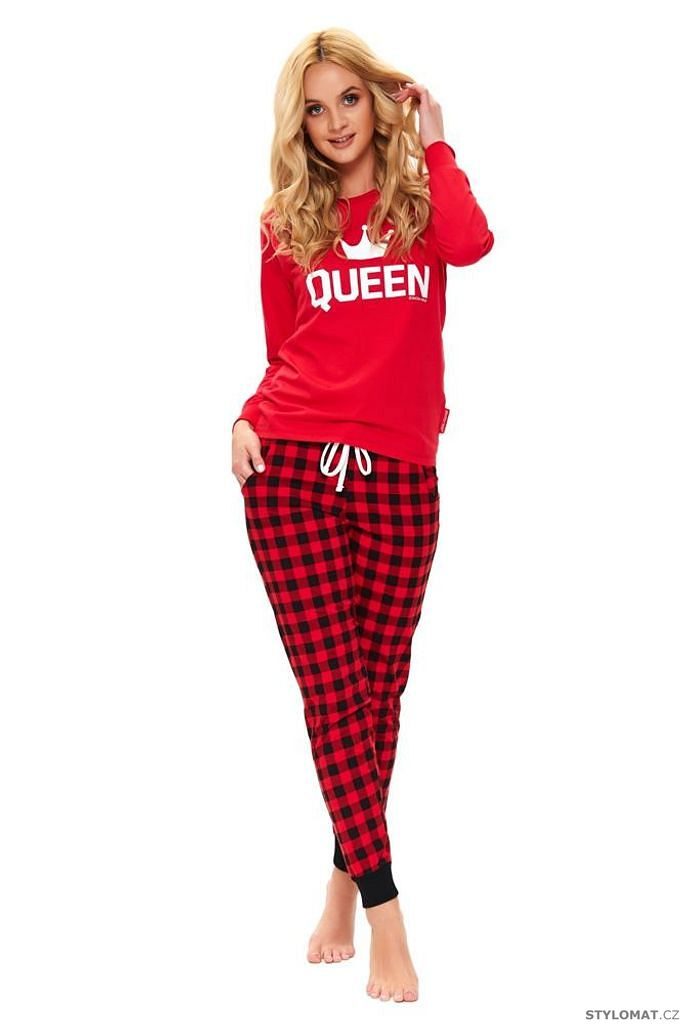 Dámské pyžamo Queen červené dlouhé - DN Nightwear - S dlouhými kalhoty