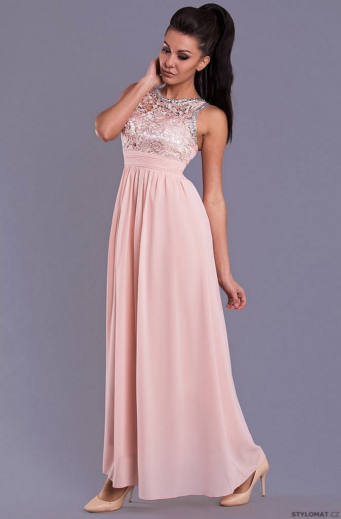 Elegantní dlouhé plesové šaty světle růžové - Eva&Lola - Dlouhé společenské  šaty