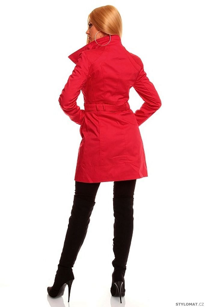 Trendy dámský červený trenčkot se stojáčkem - Redial - Kabáty a kabátky