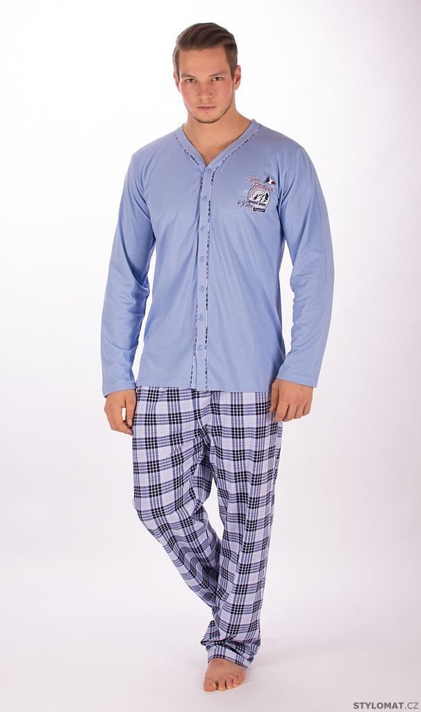 Pánské pyžamo dlouhé Richard barva světle modrá - Cool Comics - Pyžama