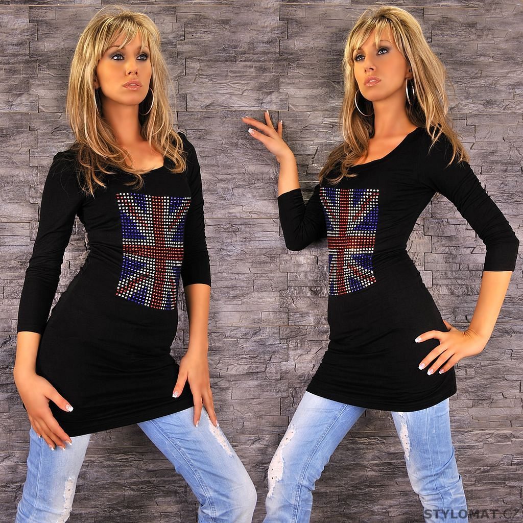 Černé tričko s dlouhým rukávem s anglickou vlajkou - Fashion - Trička s  dlouhým rukávem