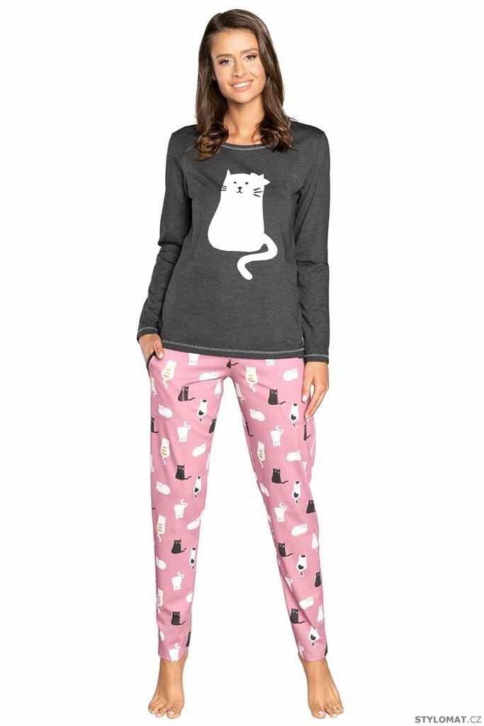 Dámské pyžamo Luna tmavě šedé s kočkou - Italian Fashion - Pyžama