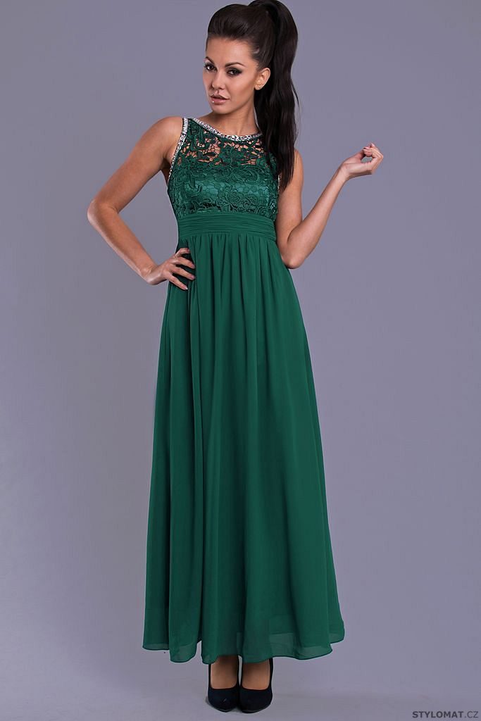 Elegantní dlouhé plesové šaty zelené - Eva&Lola - Dlouhé společenské šaty
