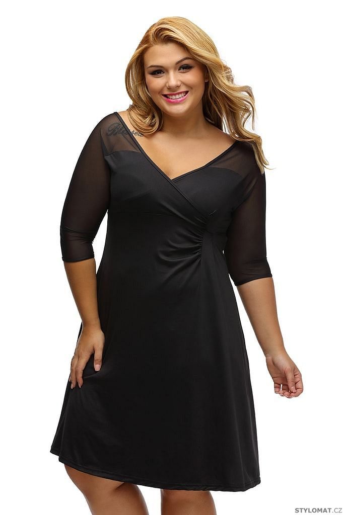 Elegantní černé šaty pro plnoštíhlé - Damson - Krátké společenské šaty