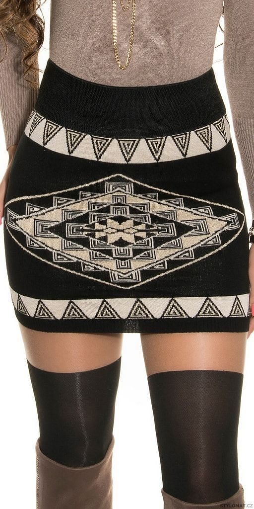 Sukně aztécký vzor-černá - Koucla - Sukně
