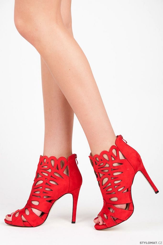Ažurové boty na jehlovém podpatku červené - SEASTAR - Kotníčkové boty