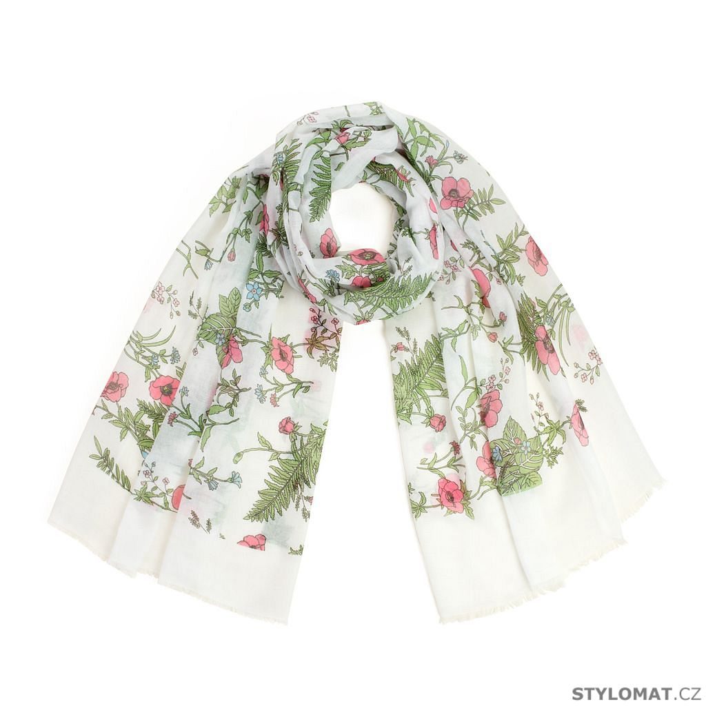 Lehký dámský šátek s vzorem květin - bílý - Art of Polo - Dámské šátky a  šály