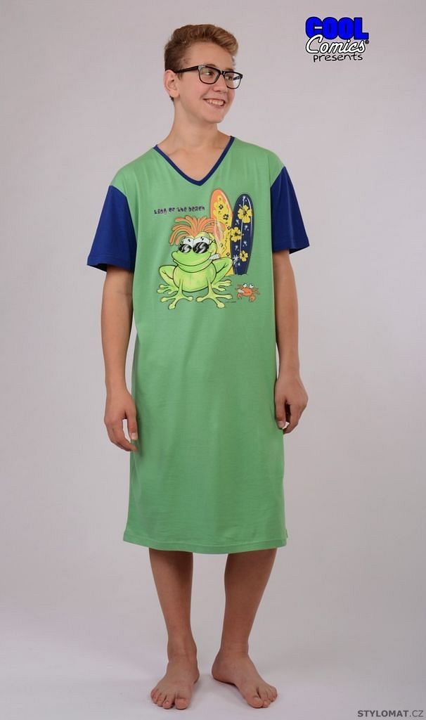 Pánská noční košile s krátkým rukávem Žába King barva zelená - Vienetta  Secret - Pánské noční košile
