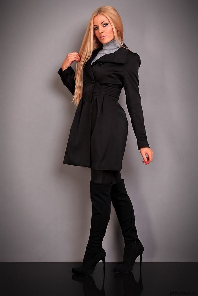 Elegantní dámský černý trenčkot se stojáčkem - Redial - Kabáty a kabátky