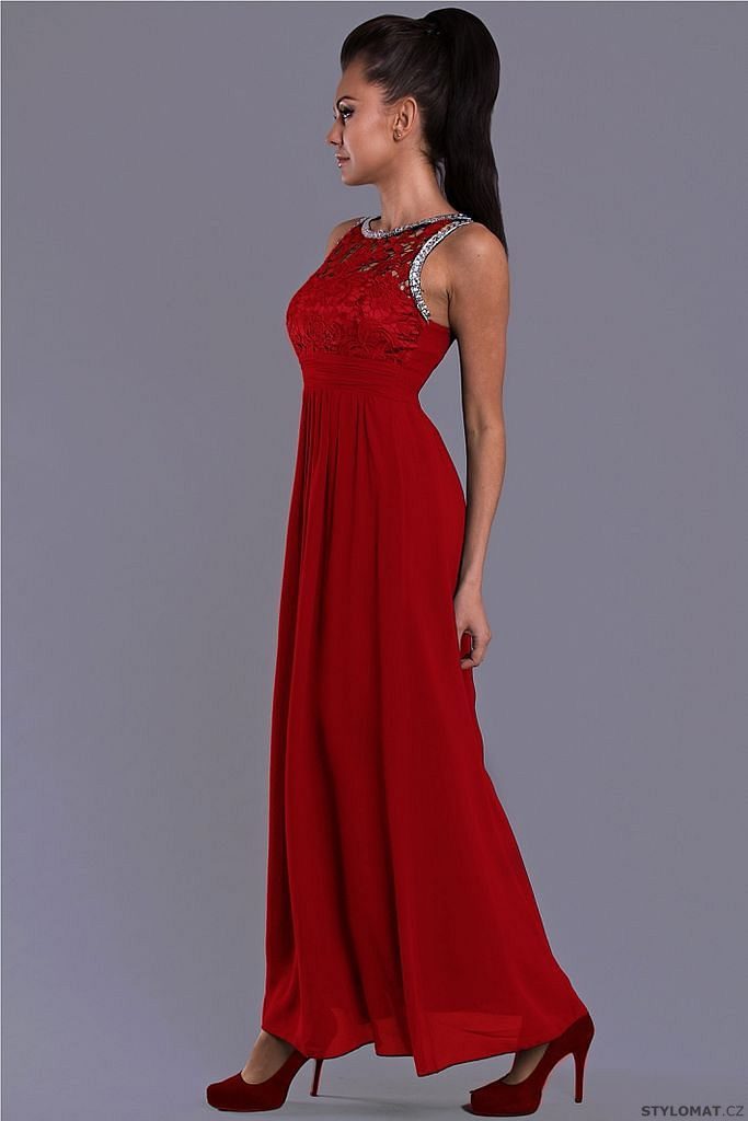 Elegantní dlouhé plesové šaty červené - Eva&Lola - Dlouhé společenské šaty