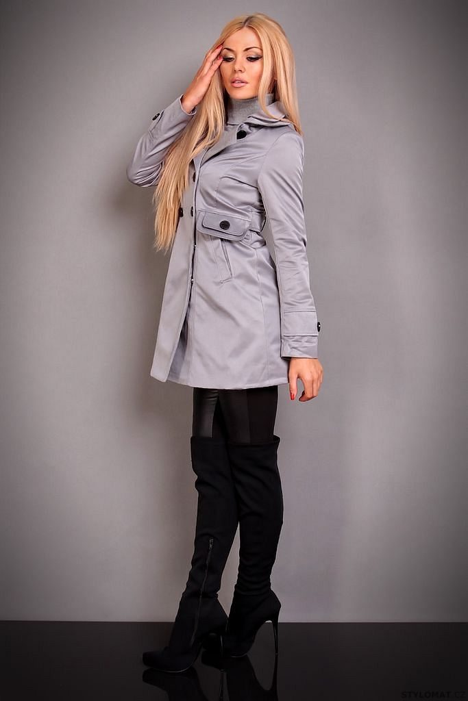 Módní dámský šedý trenčkot s límečkem - Redial - Kabáty a kabátky