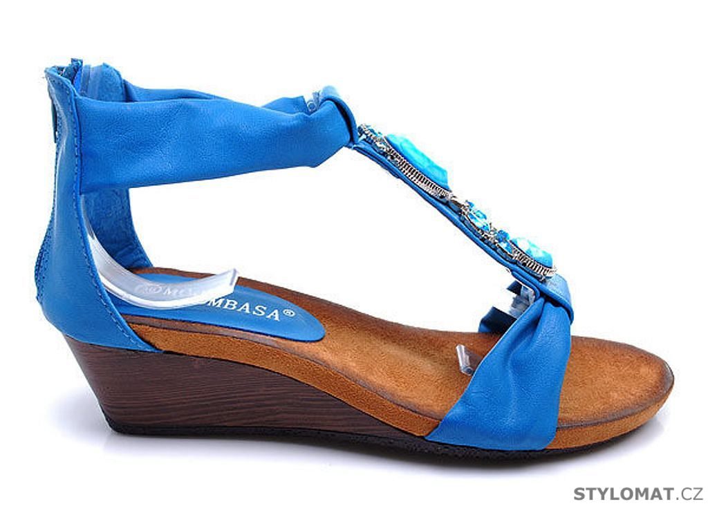 Modré sandálky na nízkém klínku - MOOMBASA - Sandále