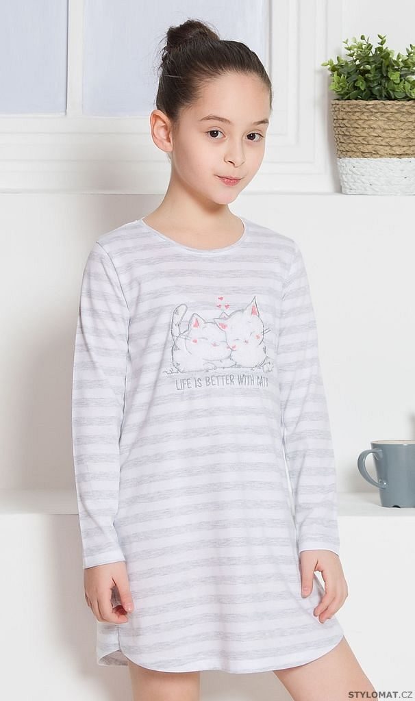 Dětská noční košile s dlouhým rukávem Koťata barva světle šedá - Vienetta  Secret - Dětská pyžama a noční košile