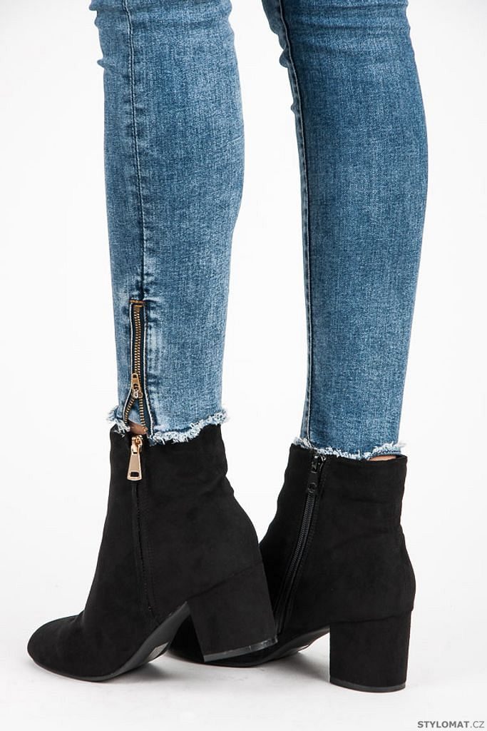 Kotníkové boty se zlatým zipem černé - Kylie - Kotníčkové boty