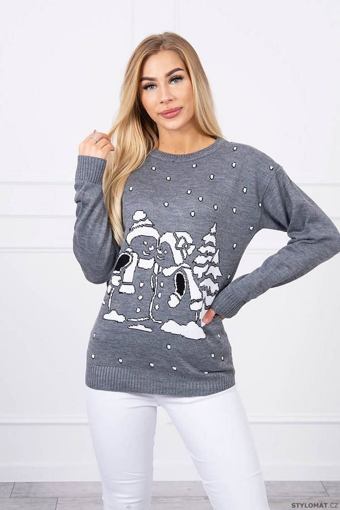 Vánoční svetr se sněhuláky, šedivá - Kesi - Svetry