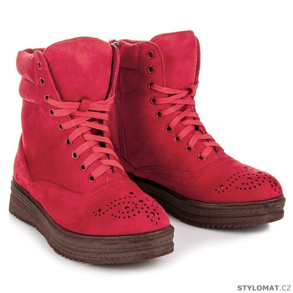 Vázané kotníkové boty na platformě červené - VICES - Kotníčkové boty