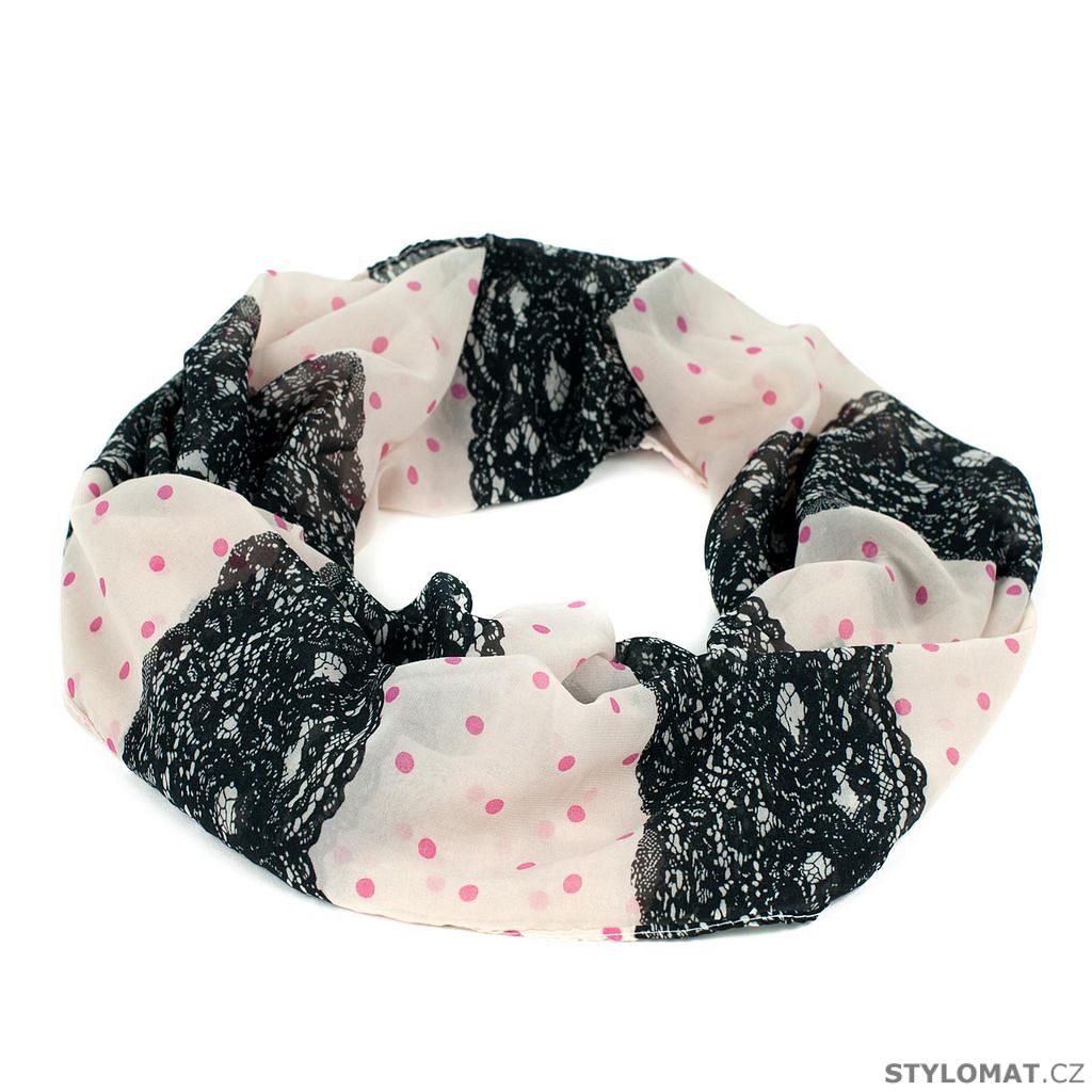 Pruhovaný šál s růžovými puntíky - černobílý - Art of Polo - Dámské šátky a  šály