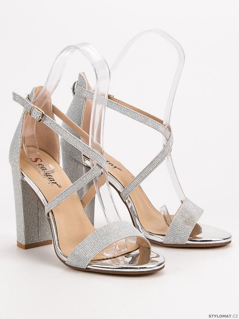 Sandály na podpatku stříbrné - SEASTAR - Sandále