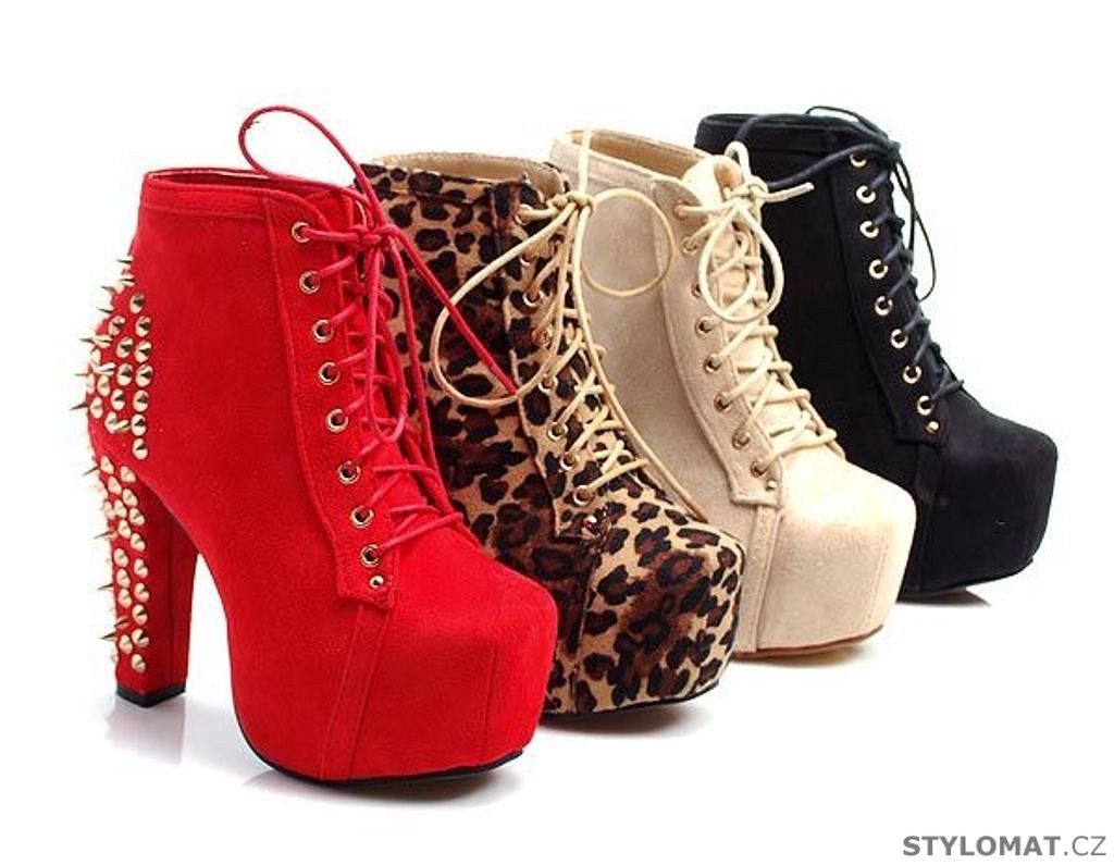 Červené kotníčkové boty s hroty - CASANDRA - Kotníčkové boty
