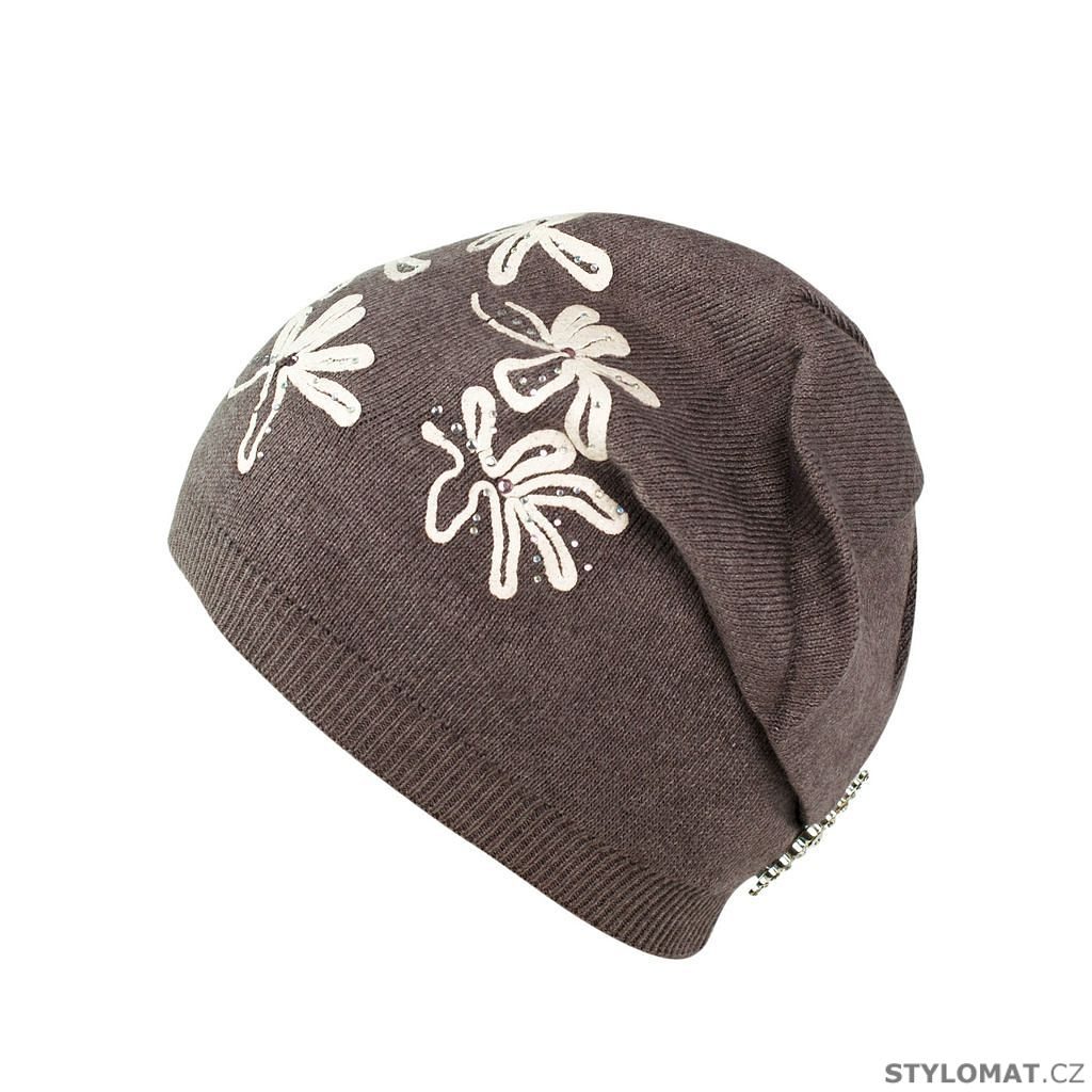 Pletená čepice s květovaným vzorem hnědá - Art of Polo - Tenké jarní čepice