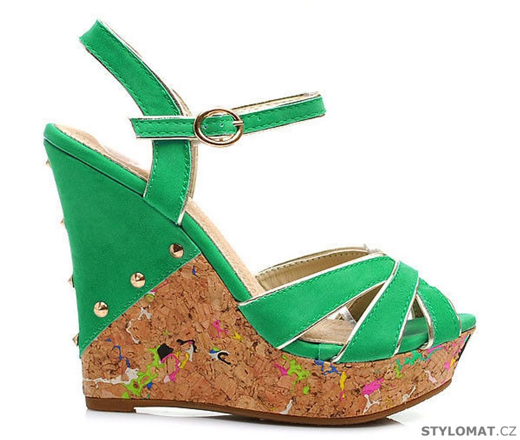 Zelené sandálky na korkovém klínku - SWEET SHOES - Sandále