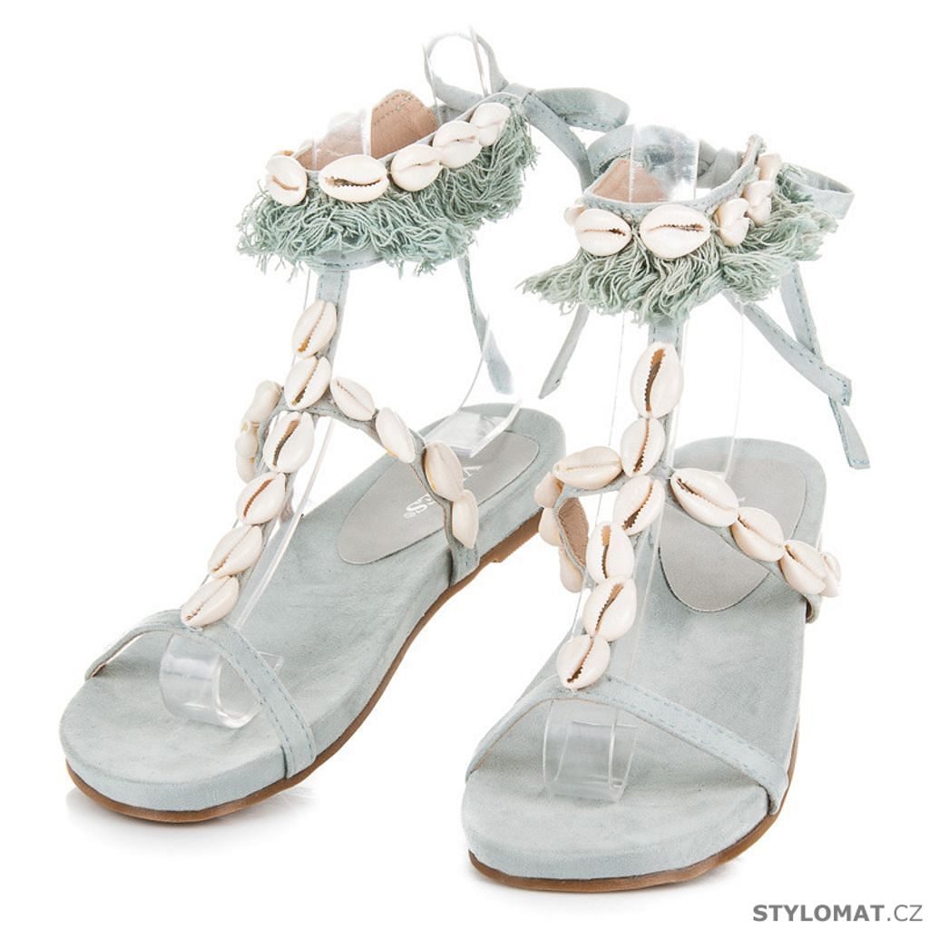Vázané sandály s mušličkami modré - VICES - Sandále