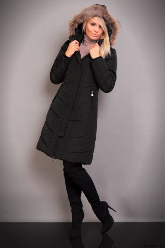 Moderní dámská černá zimní bunda/kabát s kožíškovou kapucí - Redial - Zimní  bundy