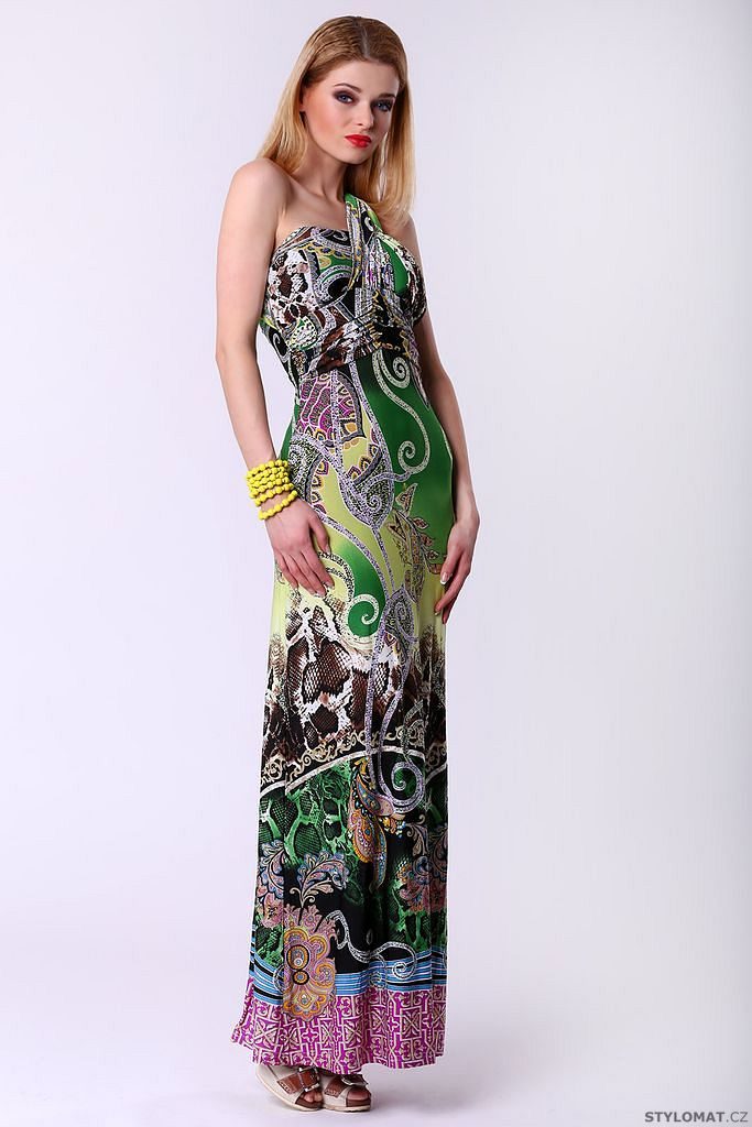 Dlouhé dámské šaty s etno vzorem - zelené - F&Girl - Krátké letní šaty