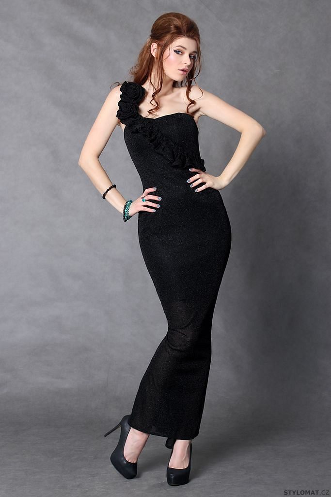 Moderní černé dlouhé šaty střihu mořská panna - Pink BOOm - Dlouhé společenské  šaty