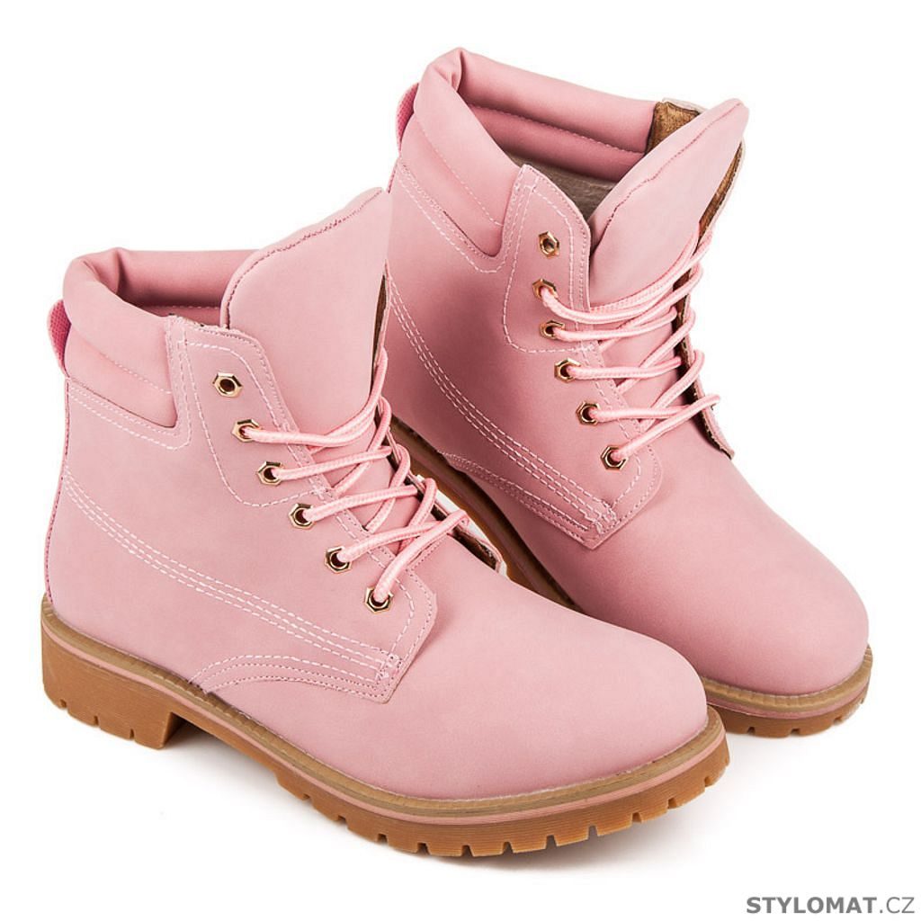 Šněrovací růžové farmery - Yes Mile - Kotníčkové boty