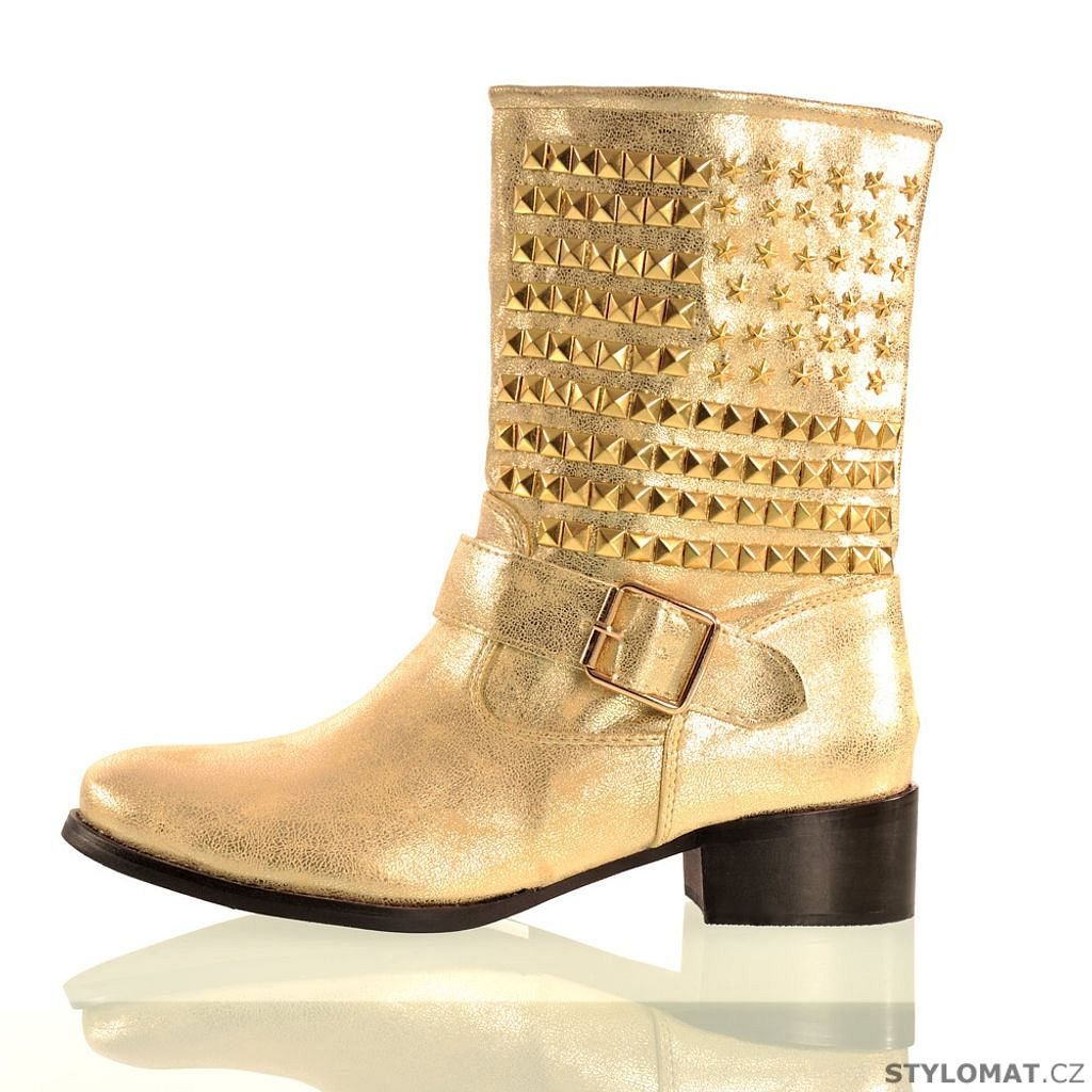 Zlaté kotníkové boty s nýtky - Fashion - Kotníčkové boty