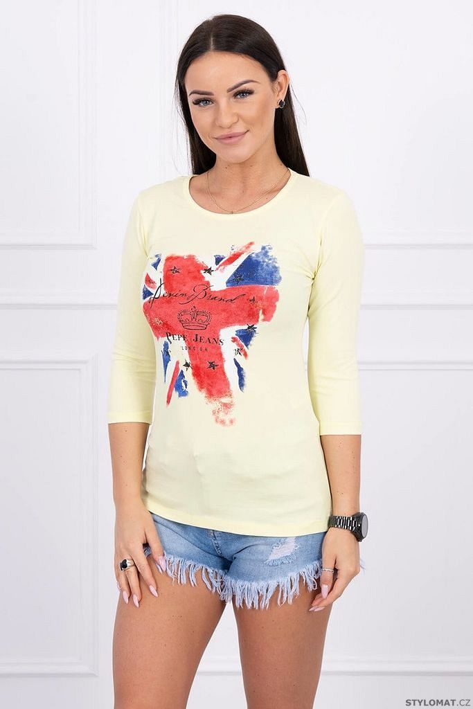 Žluté dámské tričko s anglickou vlajkou - Kesi - Halenky